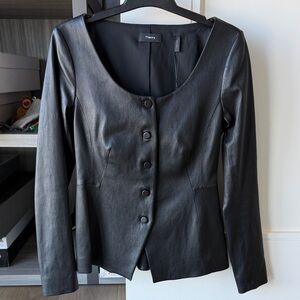 Theory U-Neck Slim Black Leather Jacket, Size 2.  New With Tags.